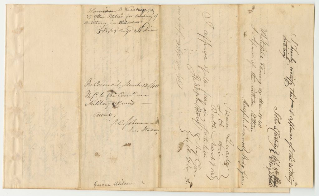 Miniature of Petition of Harrison B. Woolbridge and Others for the Organization of a Light Infantry Company in Waldoboro