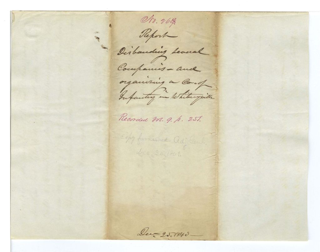 Miniature of Report disbanding several companies and organizing a company of infantry in Whitneyville