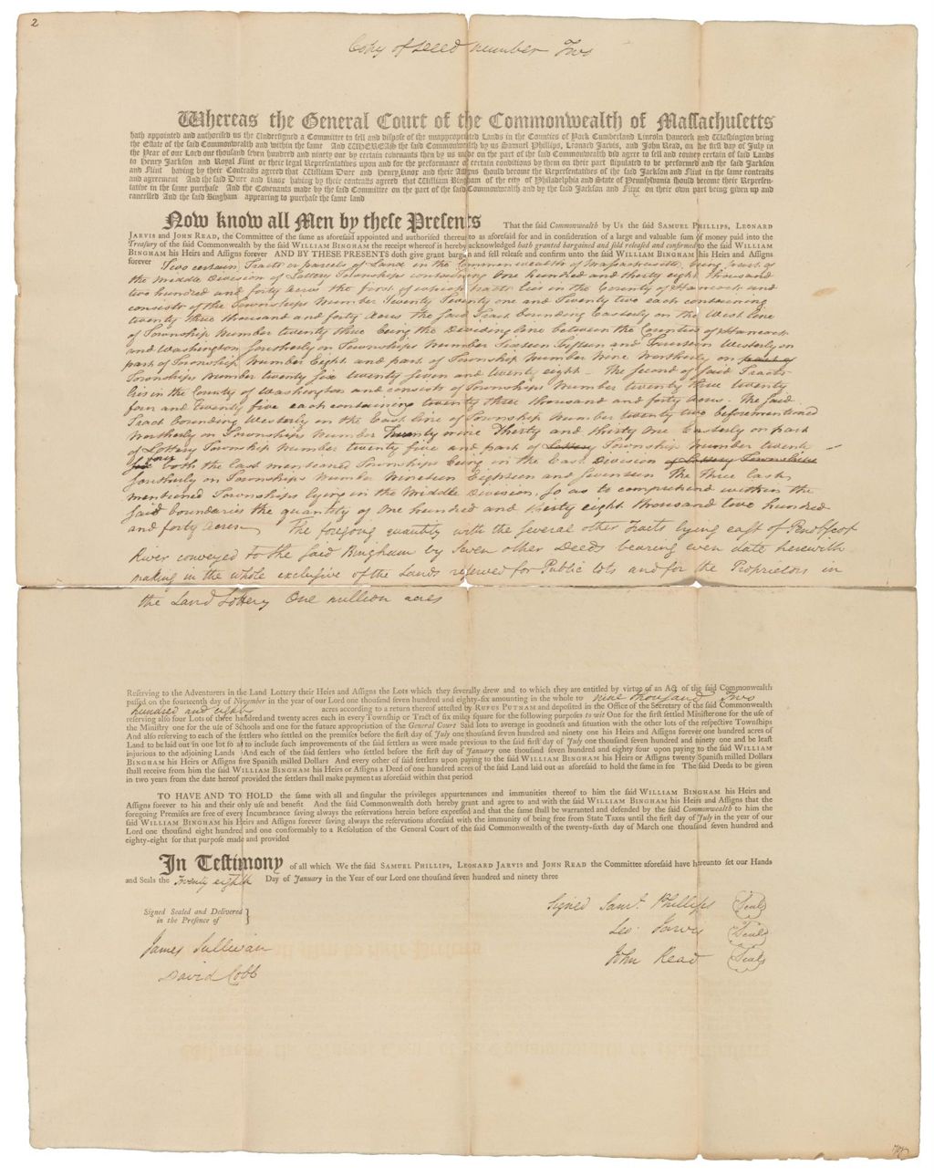 Miniature of Copy of Deed Number Two to William Bingham