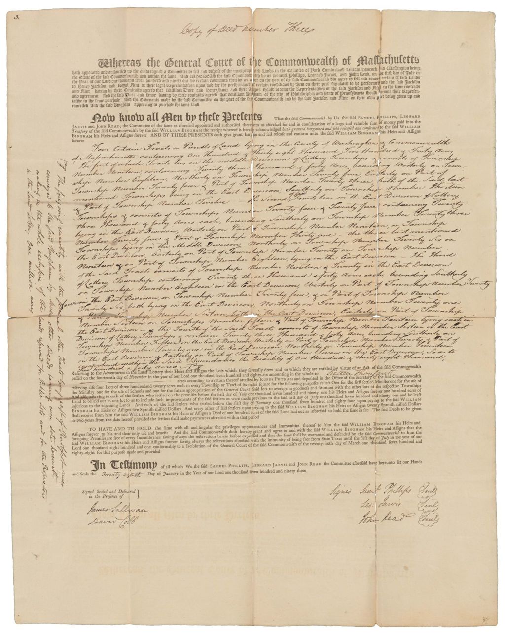Miniature of Copy of Deed Number Three to William Bingham