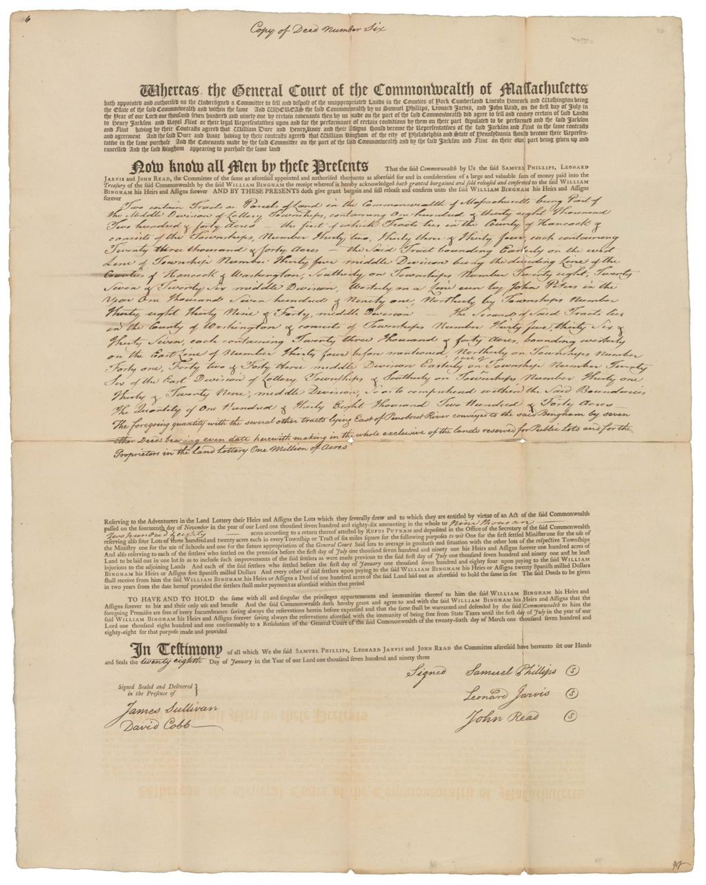 Miniature of Copy of Deed Number Six to William Bingham