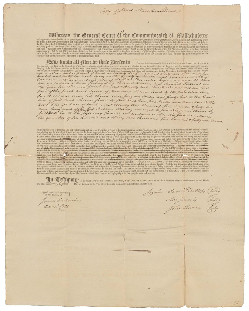 Miniature of Copy of Deed Number Eleven to William Bingham