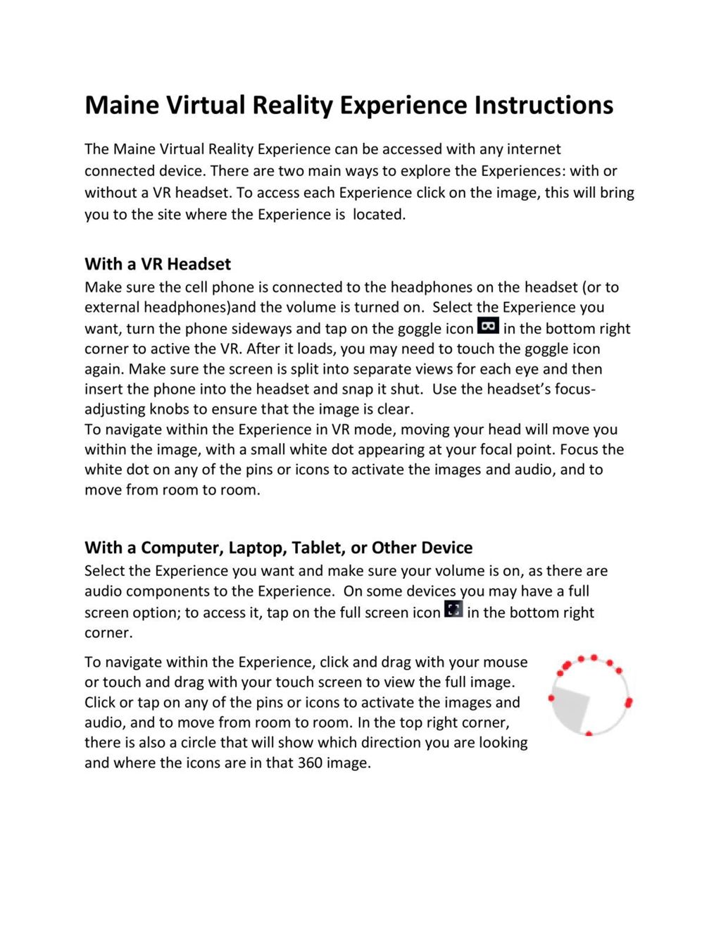 Miniature of Maine Virtual Reality Experience Instructions