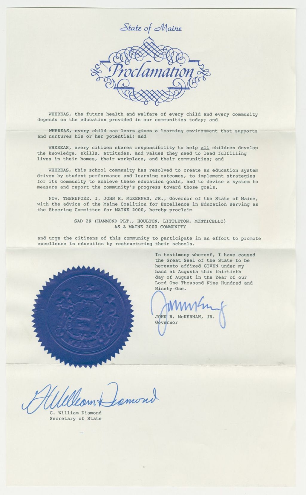 Miniature of SAD 29 (Hammond Plt., Houlton, Littleton, Monticello) as a Maine 2000 Community
