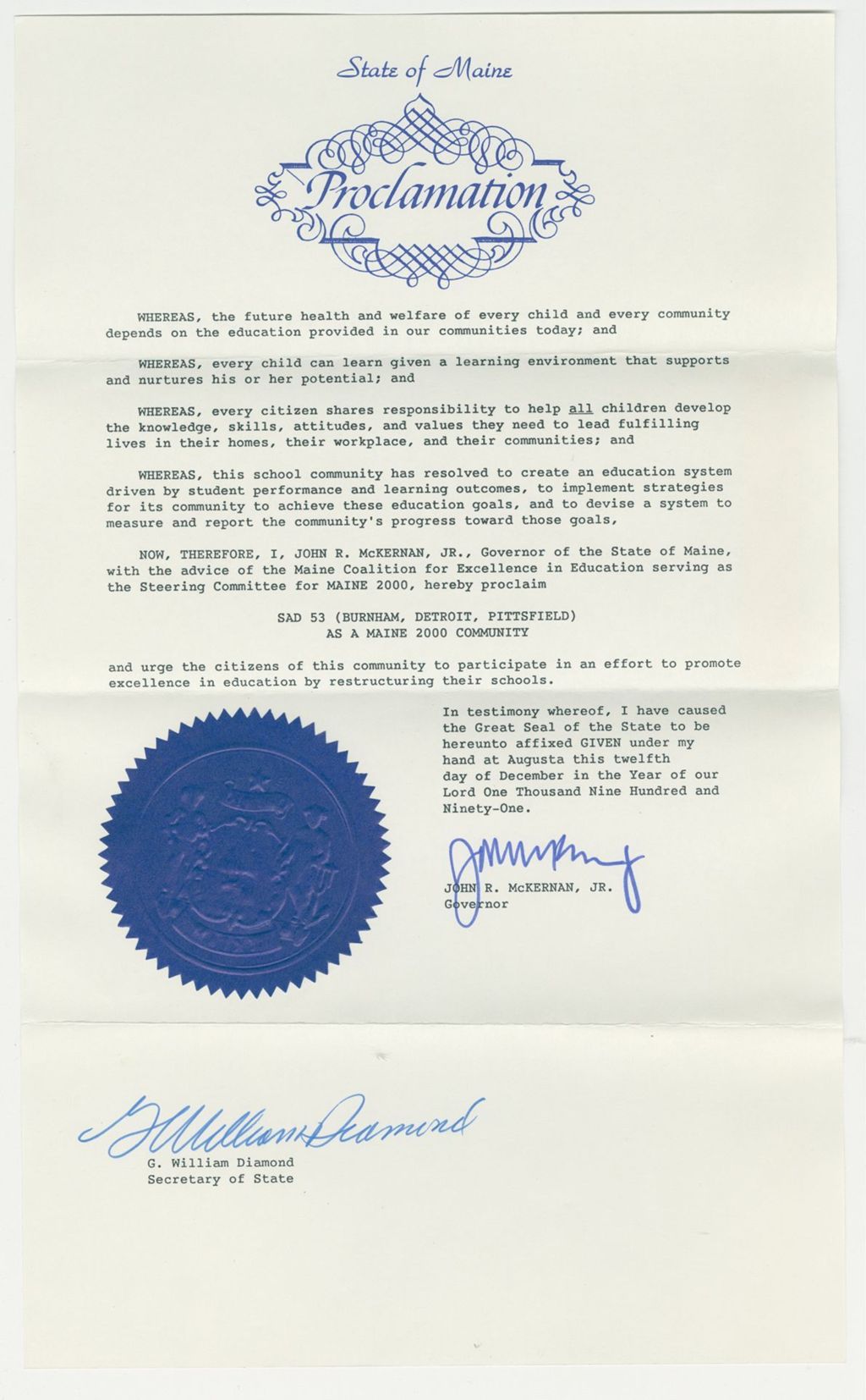 Miniature of SAD 53 (Burnham, Detroit, Pittsfield) as a Maine 2000 Community