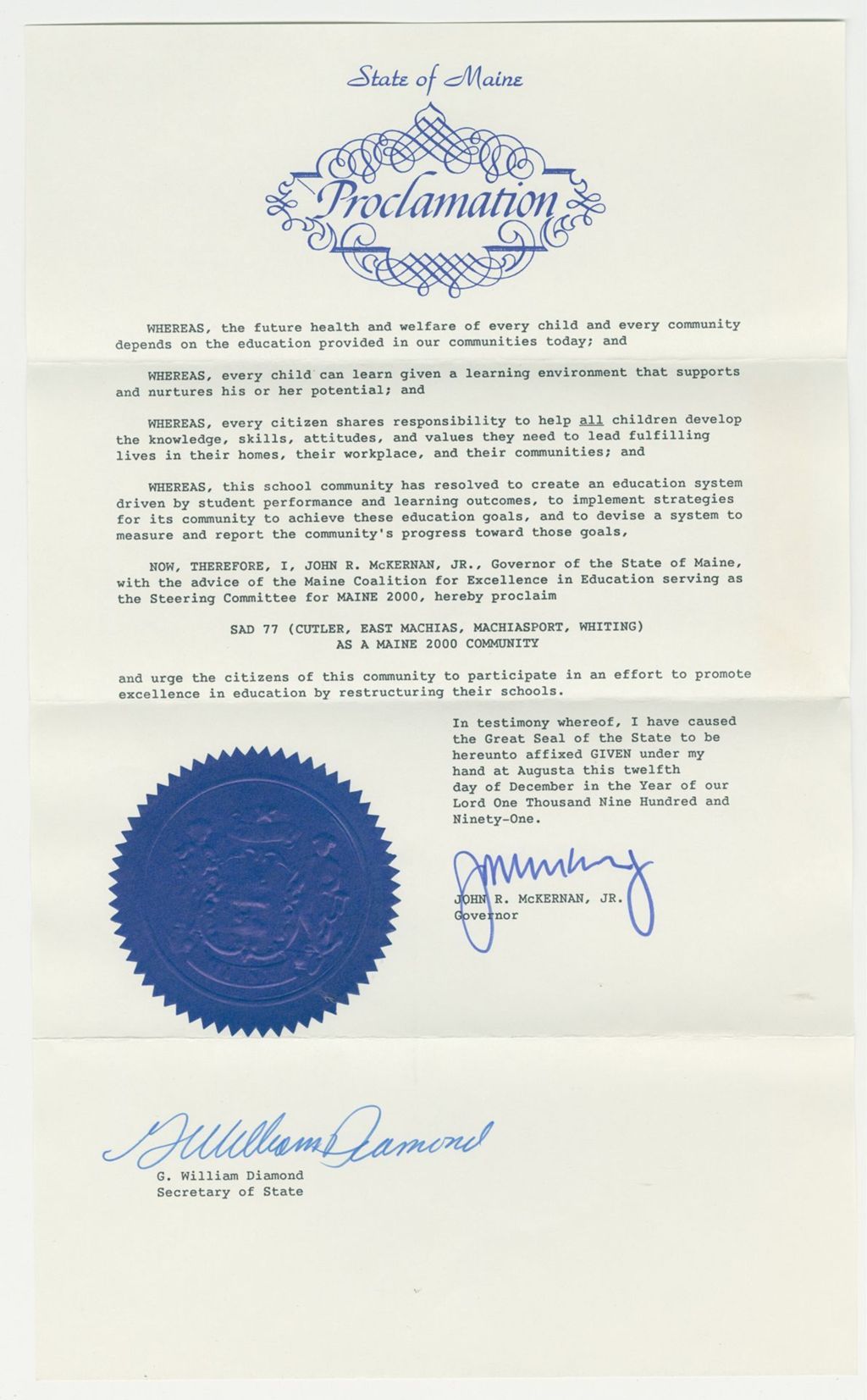 Miniature of SAD 77 (Cutler, East Machias, Machiasport, Whiting) as a Maine 2000 Community