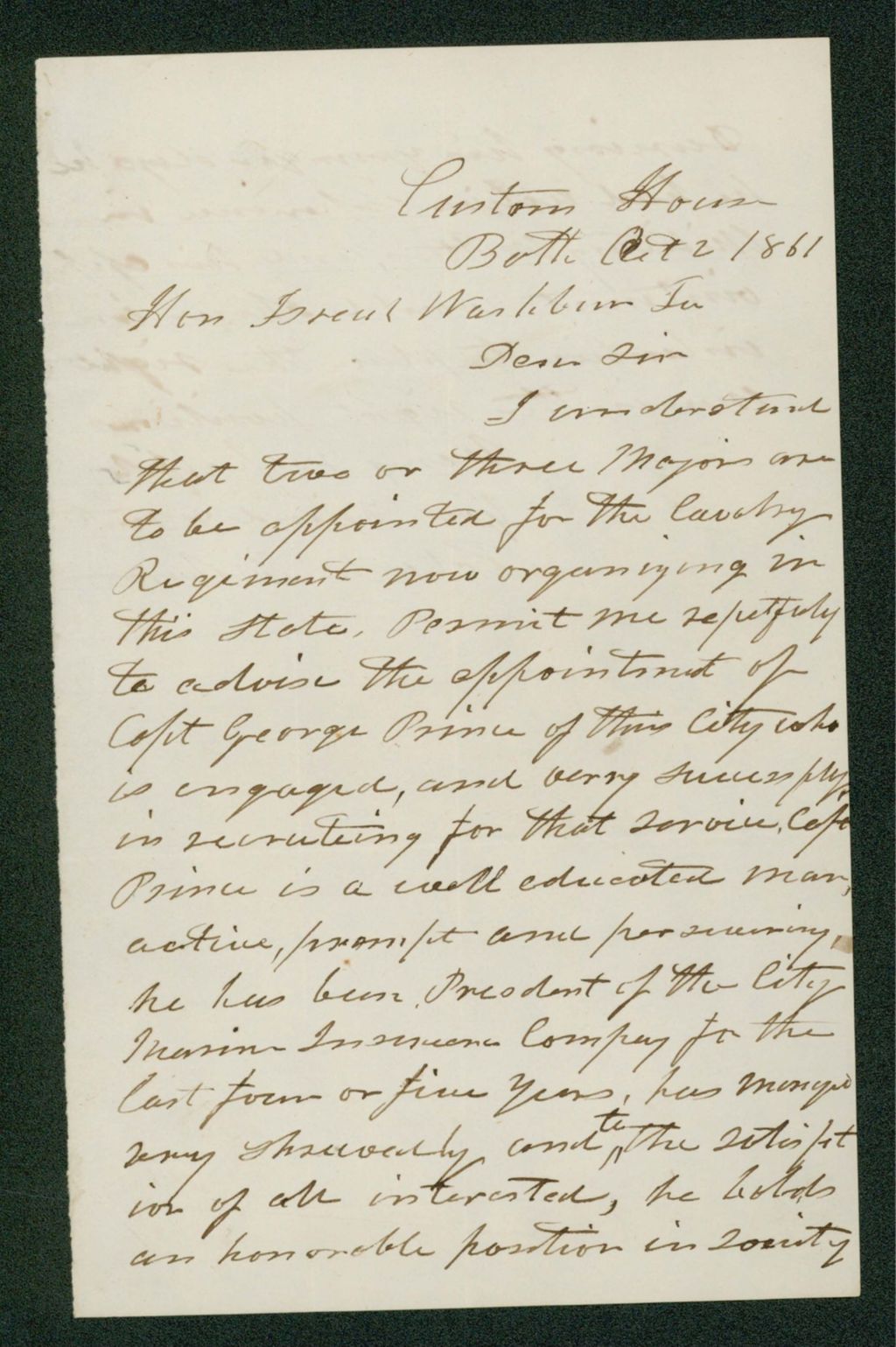 Miniature of Roland Fisher recommends appointment of Captain George Prince