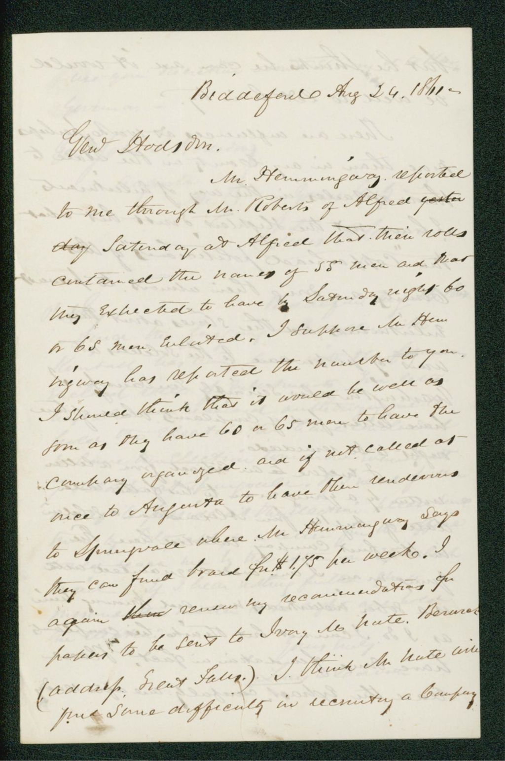 Miniature of Louis Cowan writes Adjutant General Hodsdon regarding recruitment