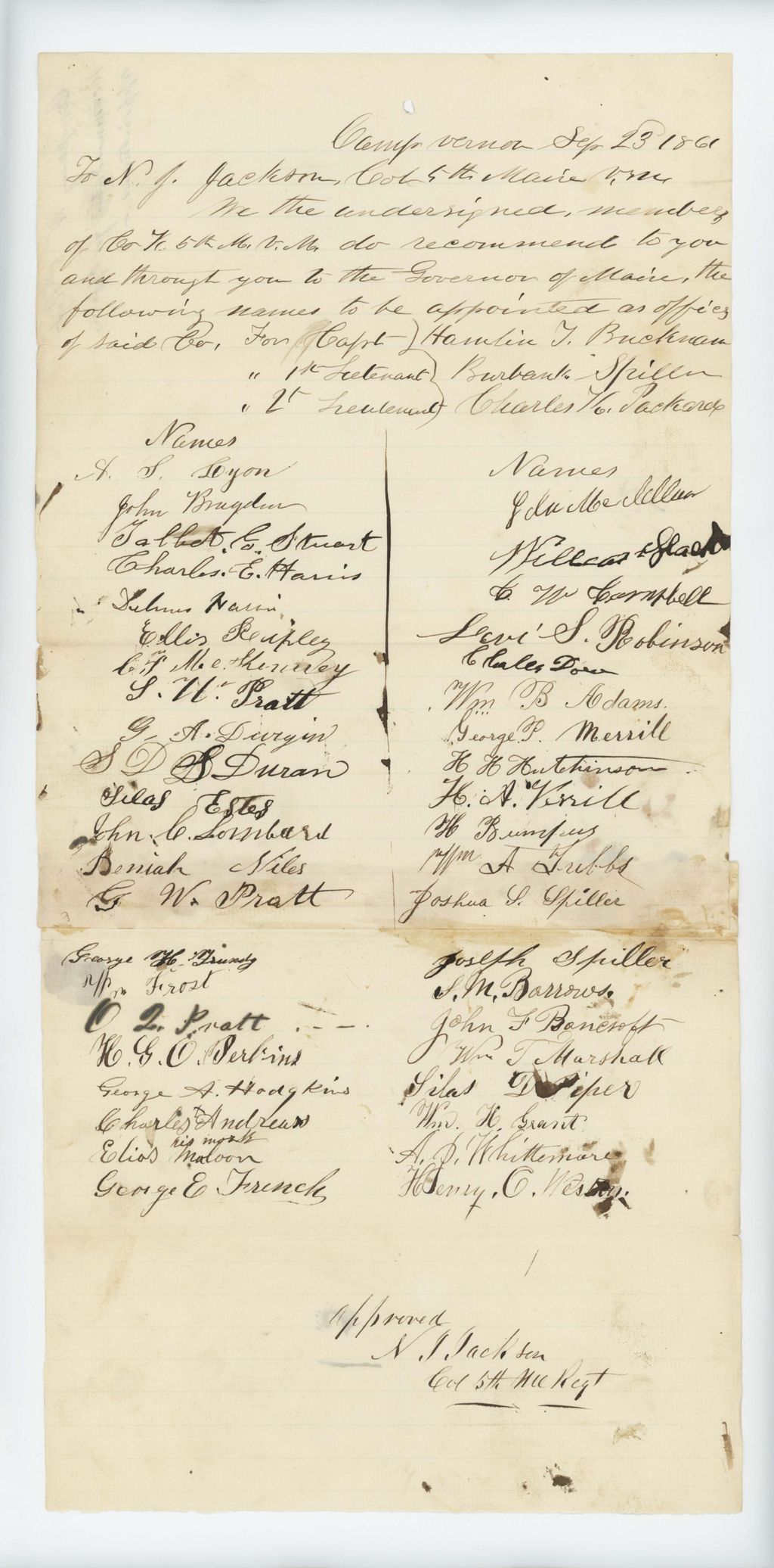 Miniature of Petition of members of the regiment in favor of promotions of officers