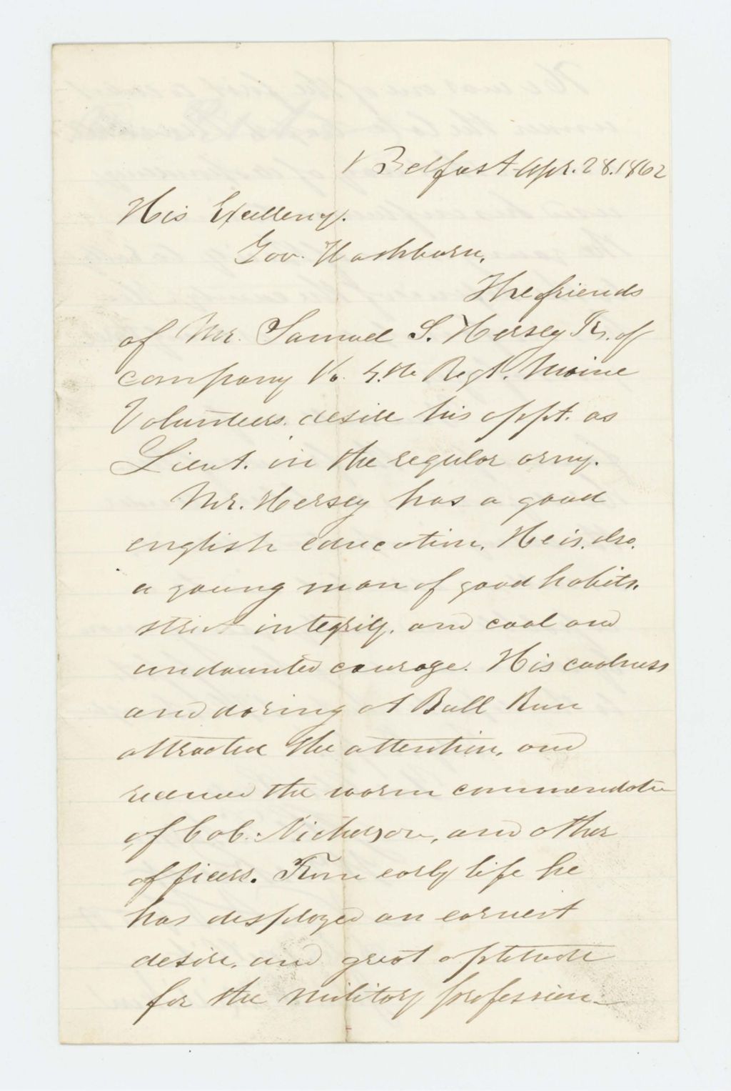 Miniature of J.G. Dickerson and others recommend Samuel F. Hersey for promotion