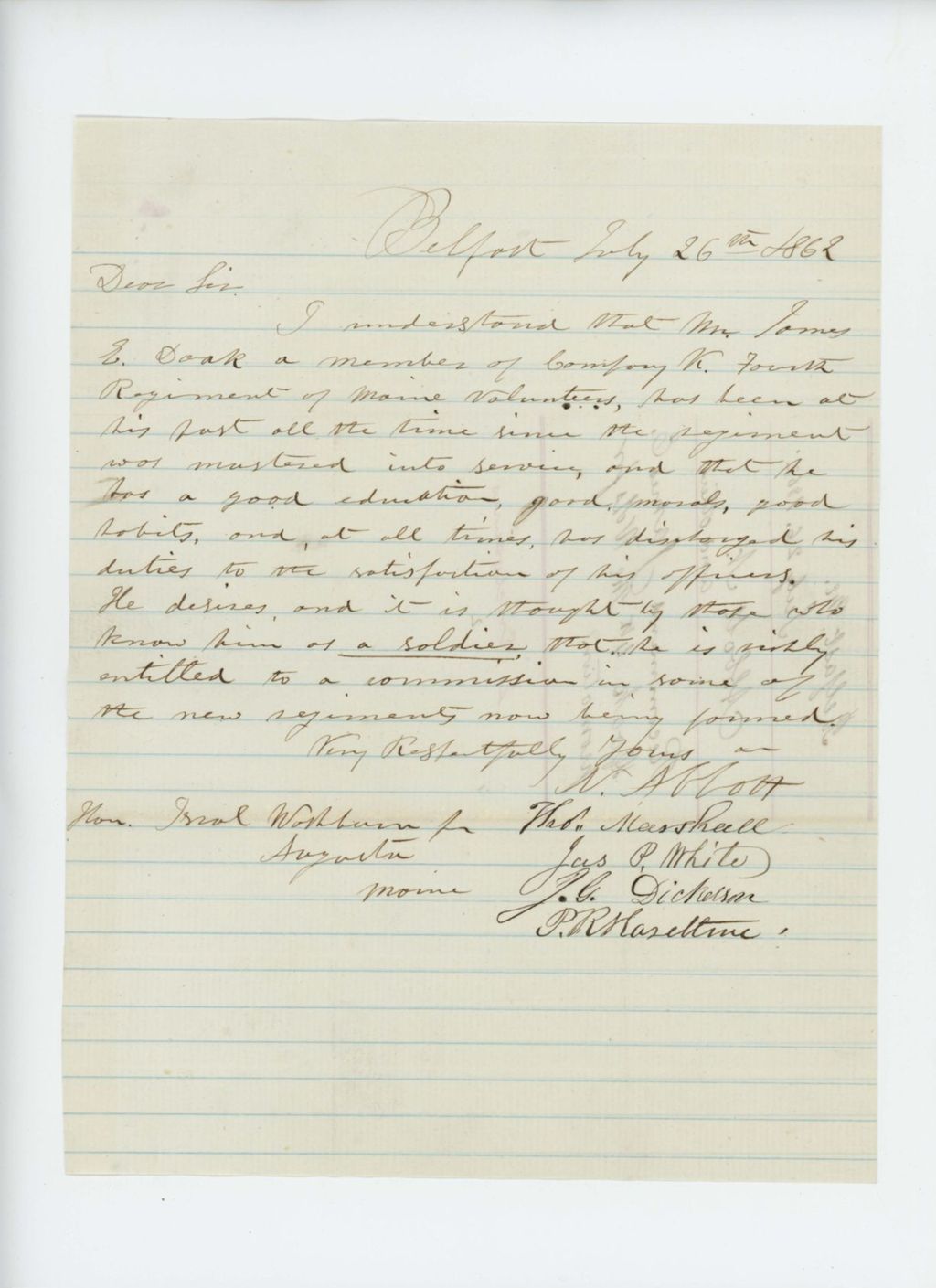 Miniature of N. Abbott and others recommend James E. Doak for promotion