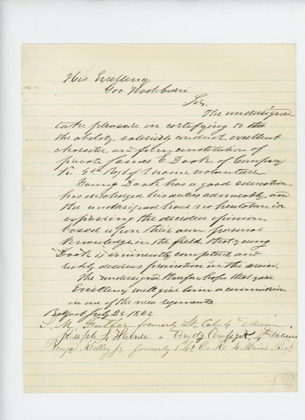 Miniature of Benjamin Kelley and others recommend James E. Doak for promotion