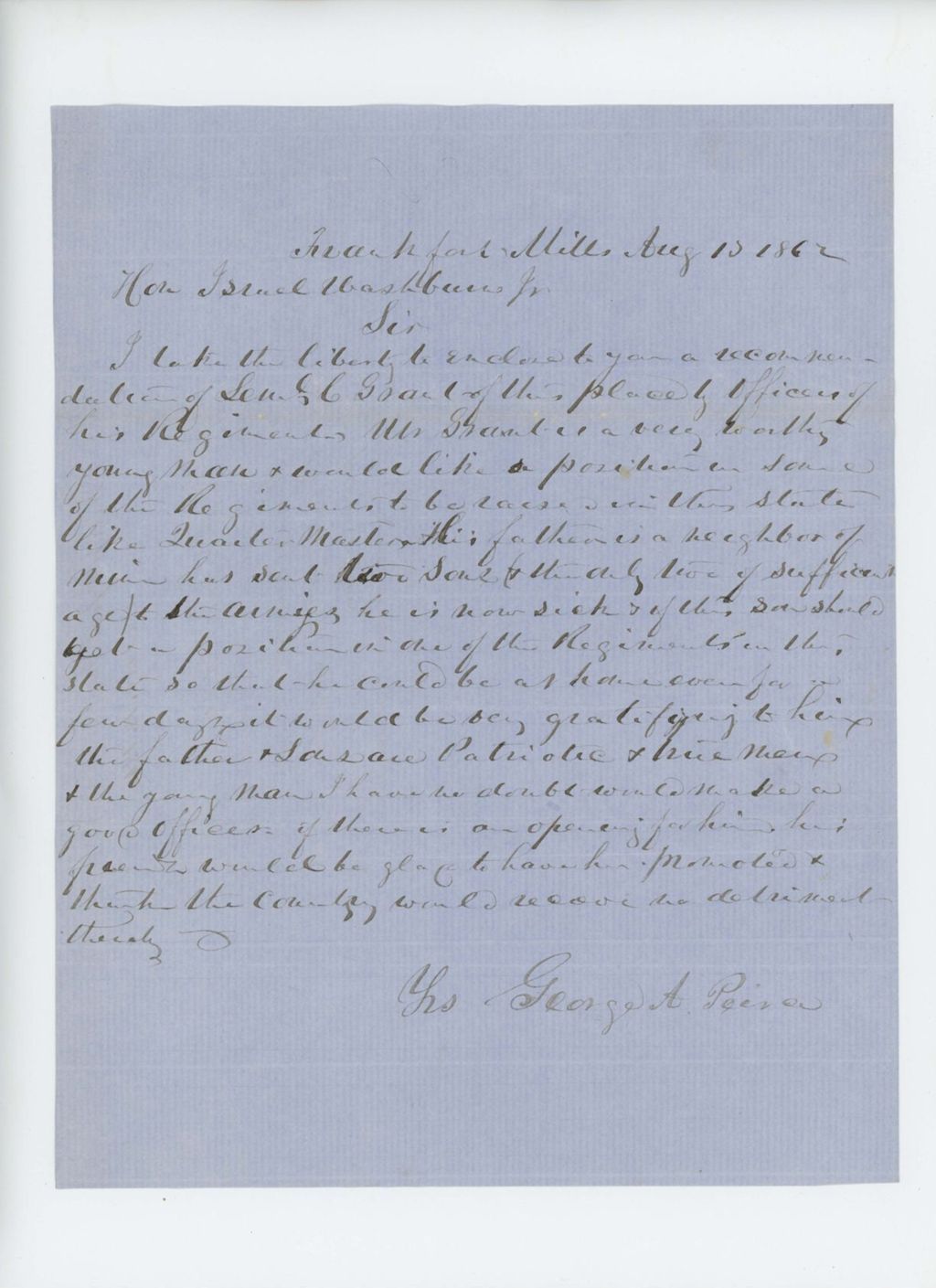Miniature of George A. Peirce recommends Lemuel C. Grant for promotion