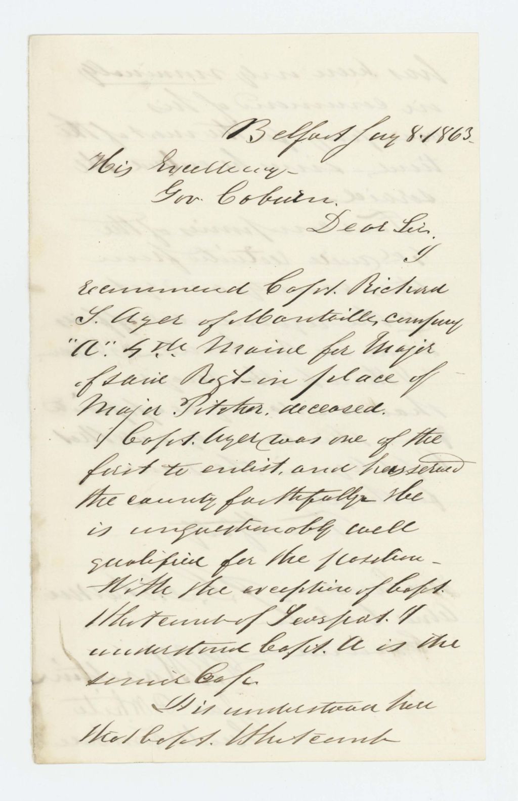 Miniature of James P. White and others recommend Richard Ayer for promotion