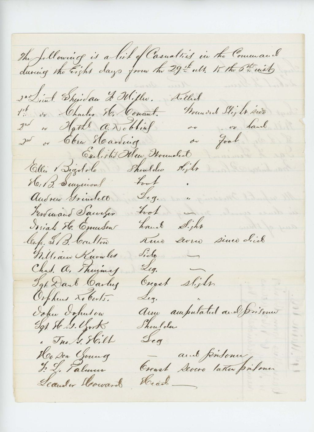 Miniature of List of Casualties from April 29 to May 6, 1863 Actions Near Fredericksburg, Virginia