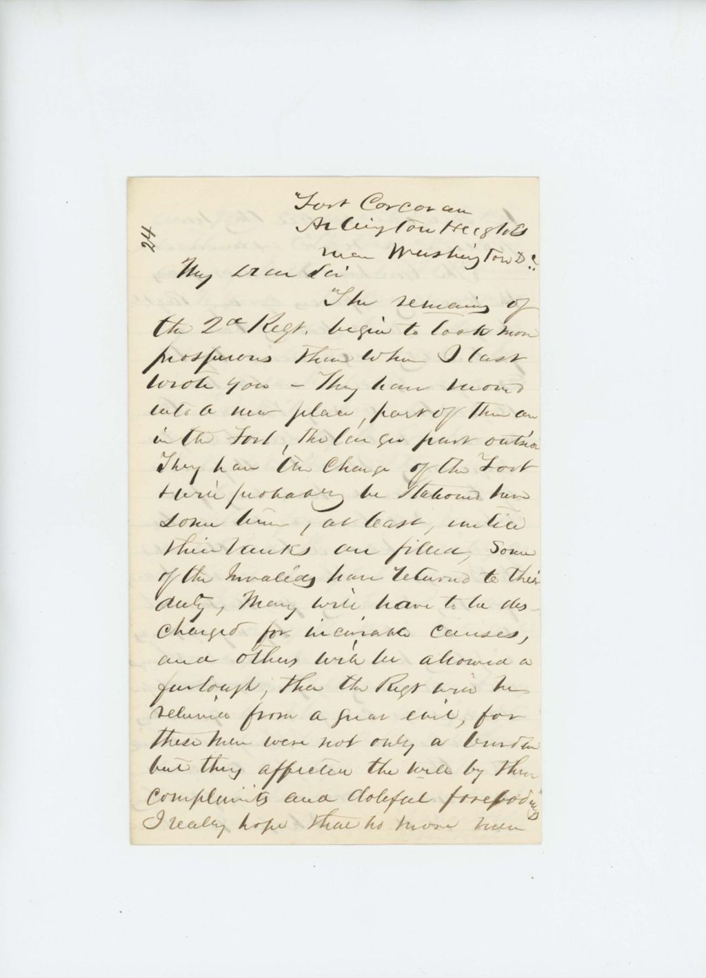 Miniature of Undated - Dr. Daniel McRuer writes from Fort Corcoran regarding health of troops
