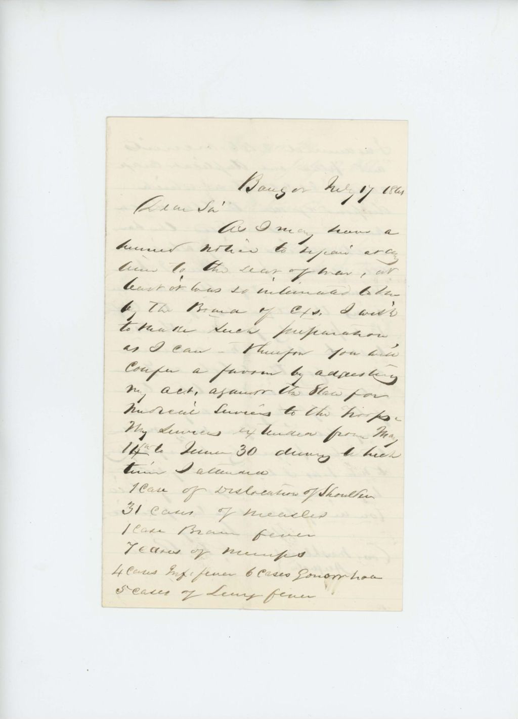 Miniature of Dr. McRuer writes to Governor Washburn requesting payment for medical services to troops