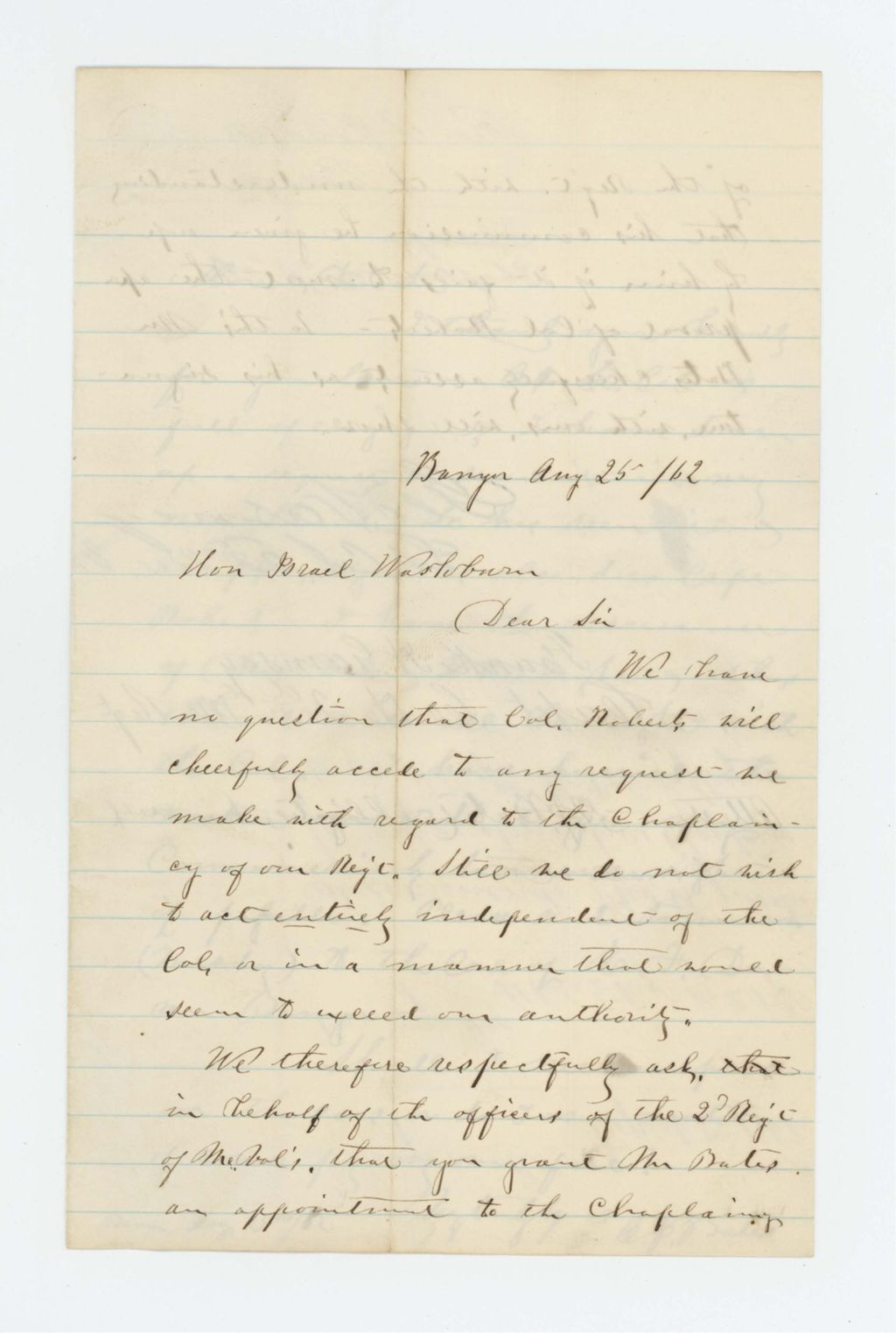 Miniature of Lieutenant Colonel George Varney recommends Reverend A.J. Bates for appointment as chaplain