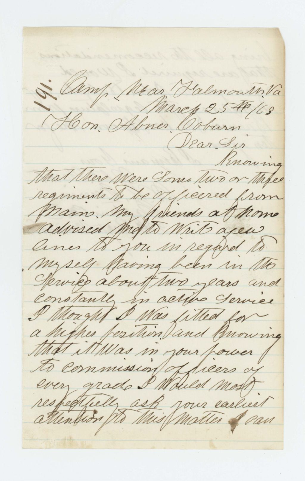 Miniature of Captain W.R. Currier requests a promotion from Governor Coburn