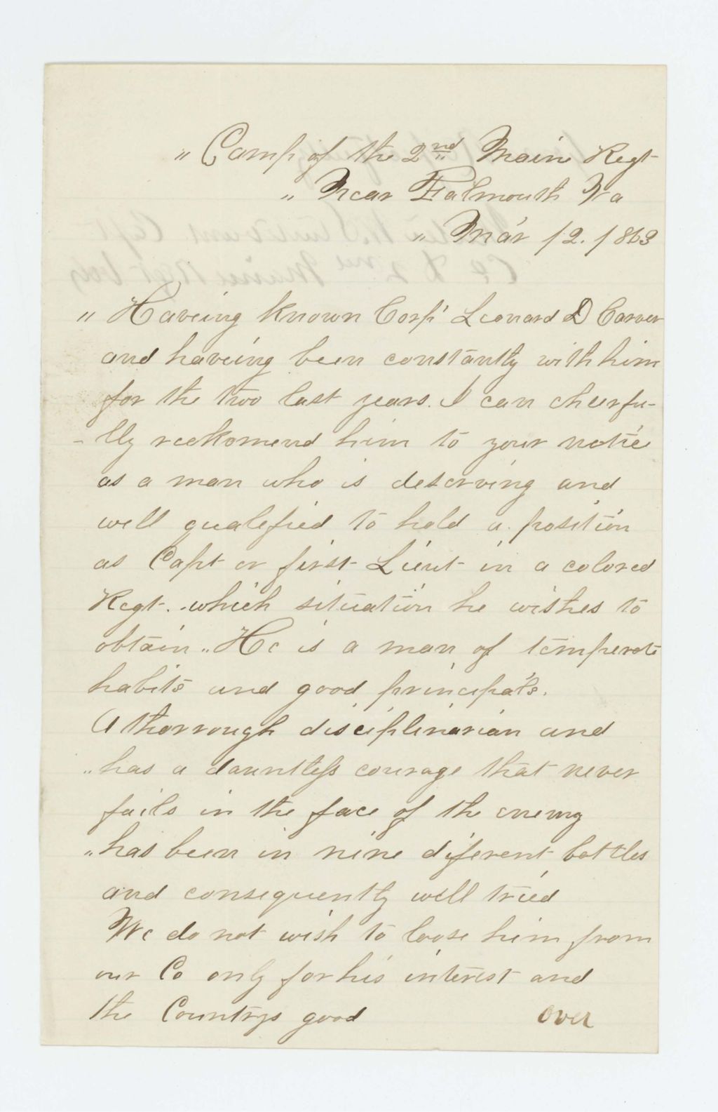 Miniature of Captain Walter Sturtevant recommends Leonard D. Carver for promotion