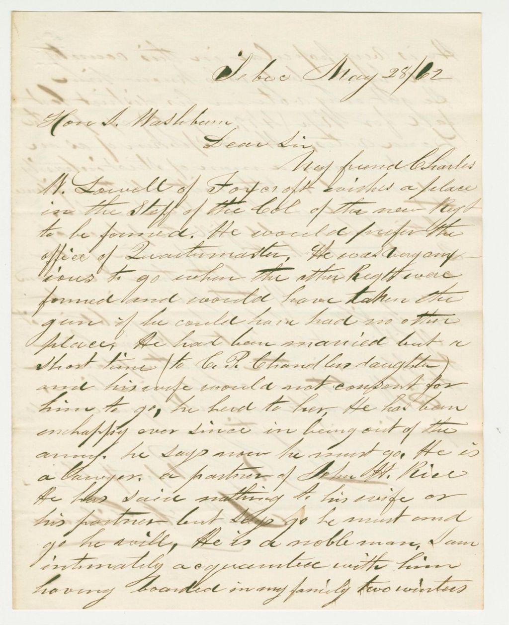 Miniature of John Gilman recommends Charles Lowell for Quarter Master