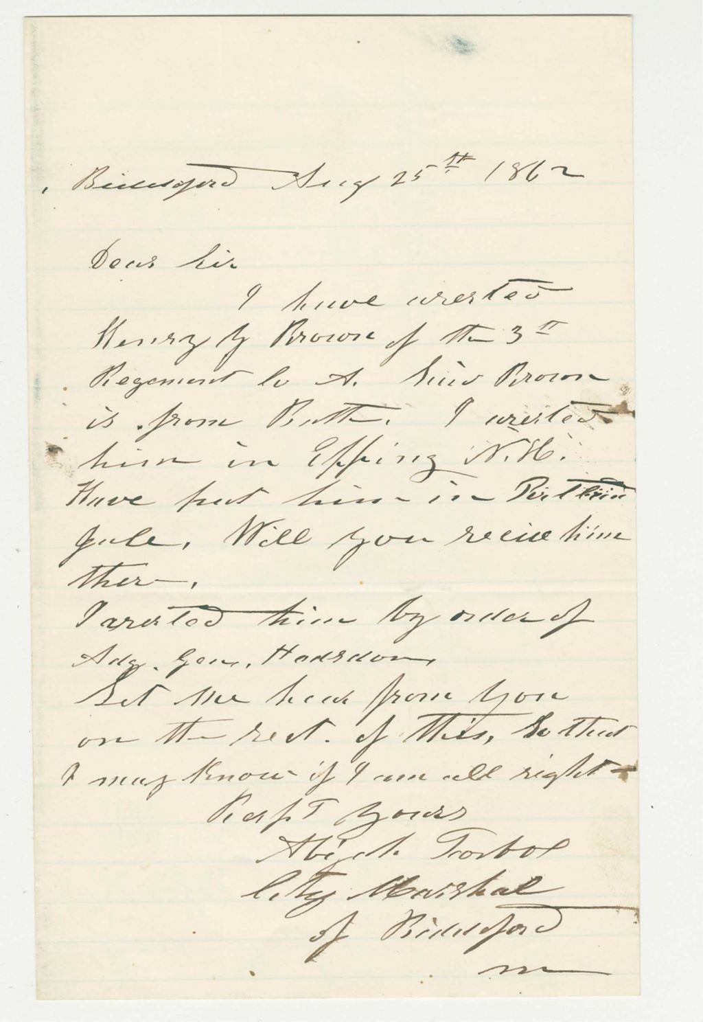Miniature of A.A. Tarbox arrests deserter Henry Brown of Company A