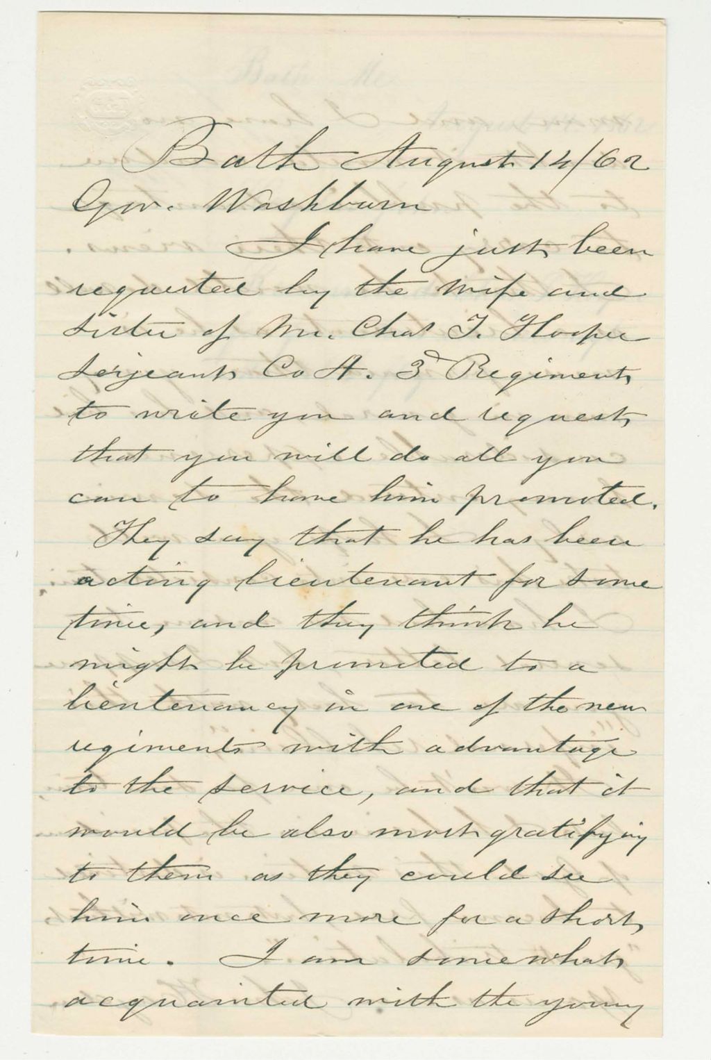 Miniature of John Hayden recommends Charles Hooper for promotion on behalf of his wife and sister