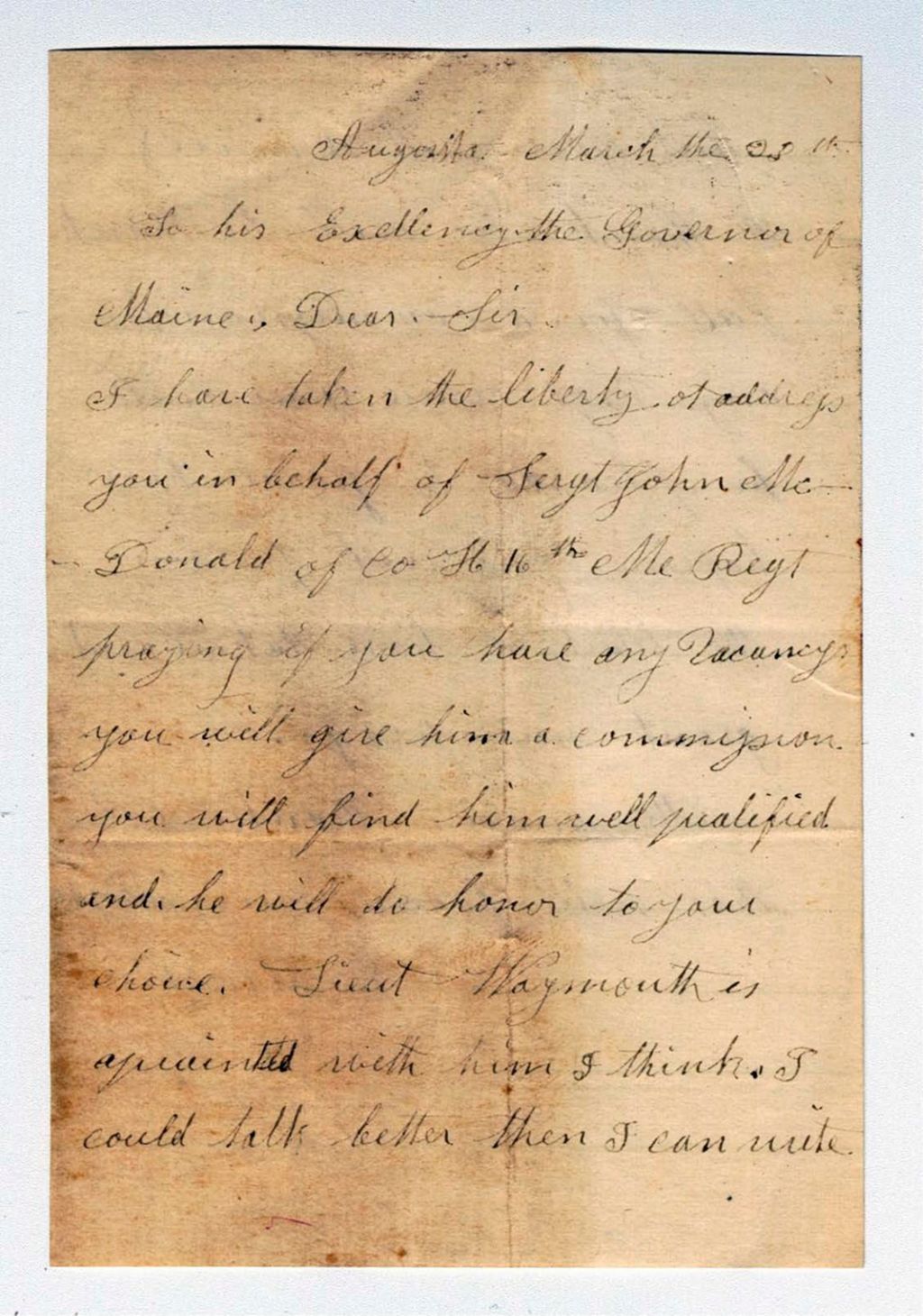 Miniature of Undated  -  E. Elmes recommends Sergeant John McDonald for commission