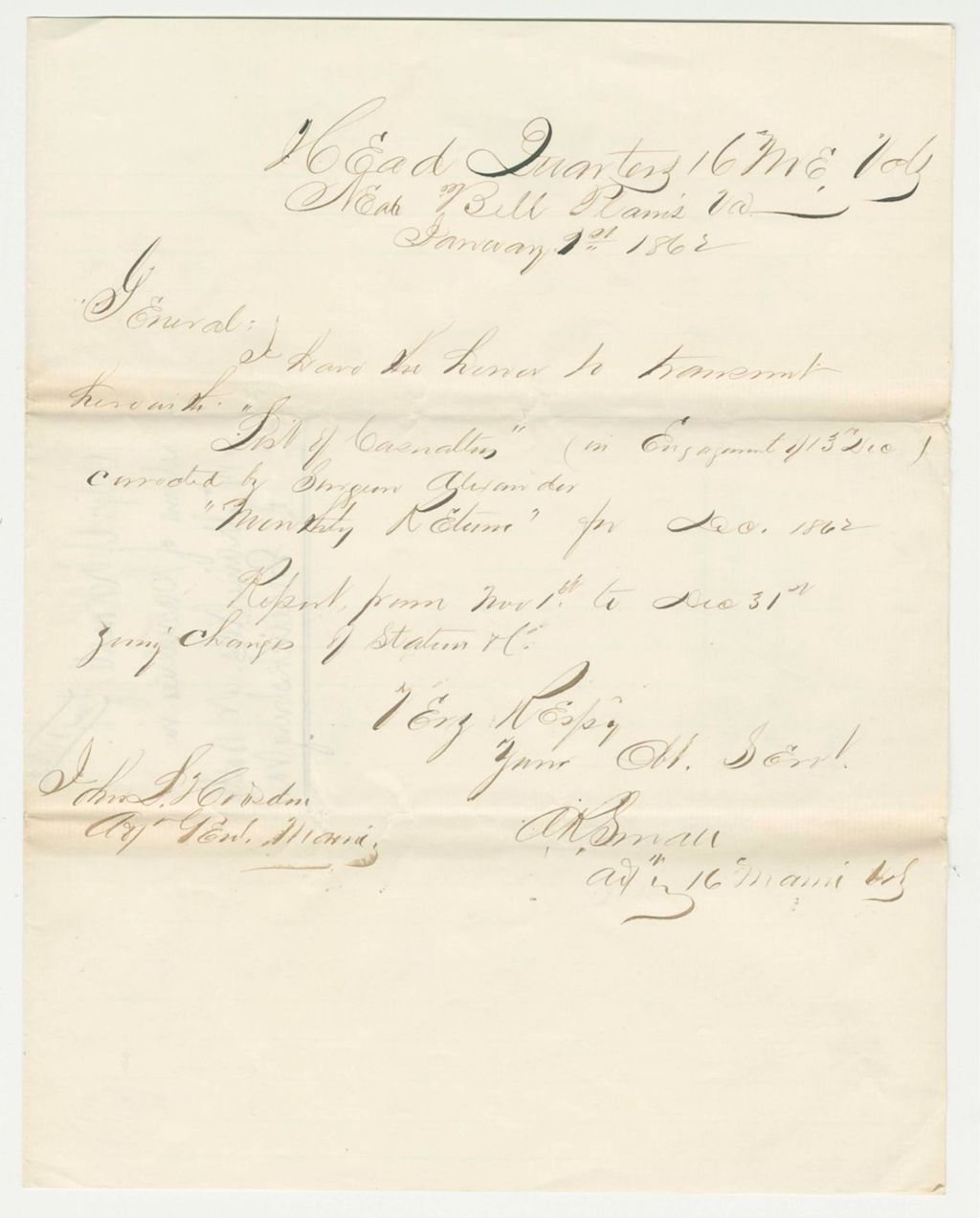 Miniature of Adjutant A.R. Small sends returns of the casualties at Fredericksburg
