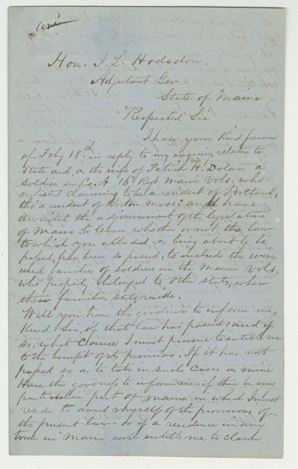 Miniature of Ann Dolan inquires about state aid