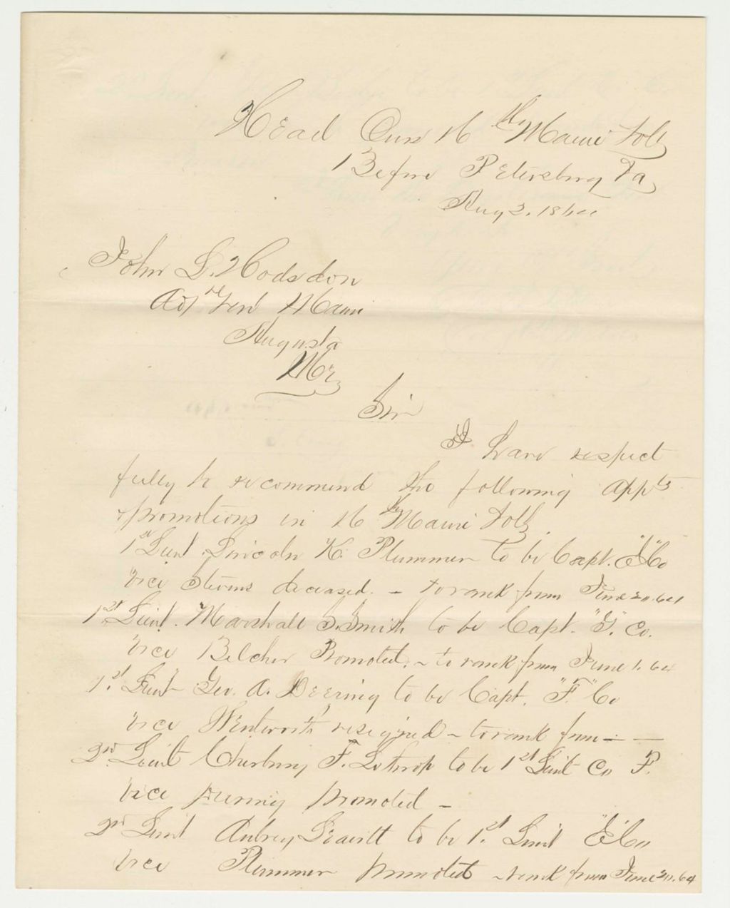Miniature of Colonel Tilden makes recommendations for promotions