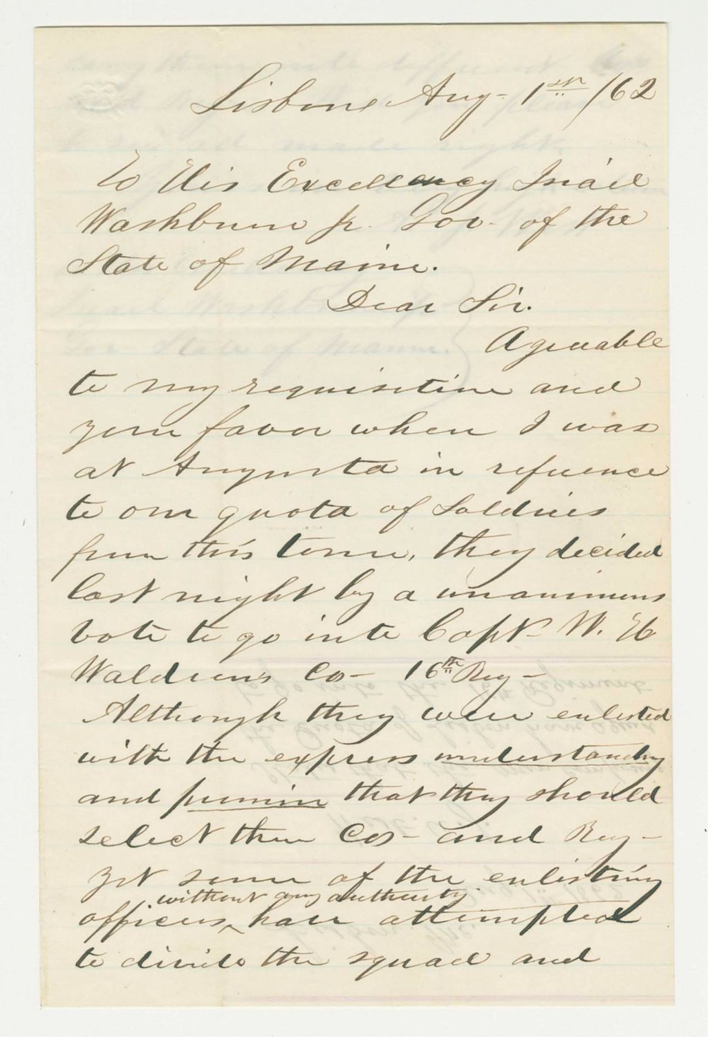 Miniature of A.J. West states that men from Lisbon agree to join the 16th Regiment