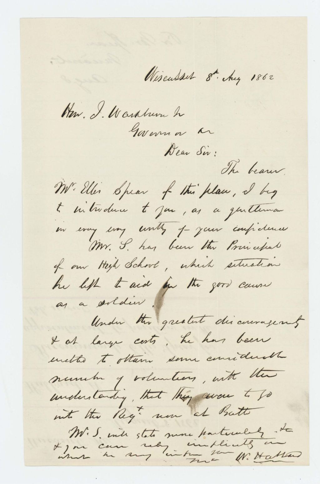 Miniature of W. Hubbard recommends Ellis Spear for appointment