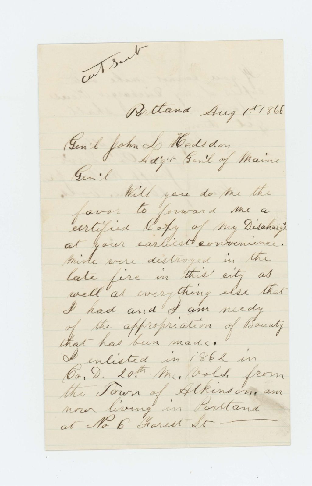 Miniature of Joseph Walker, Jr. requests a copy of his discharge papers