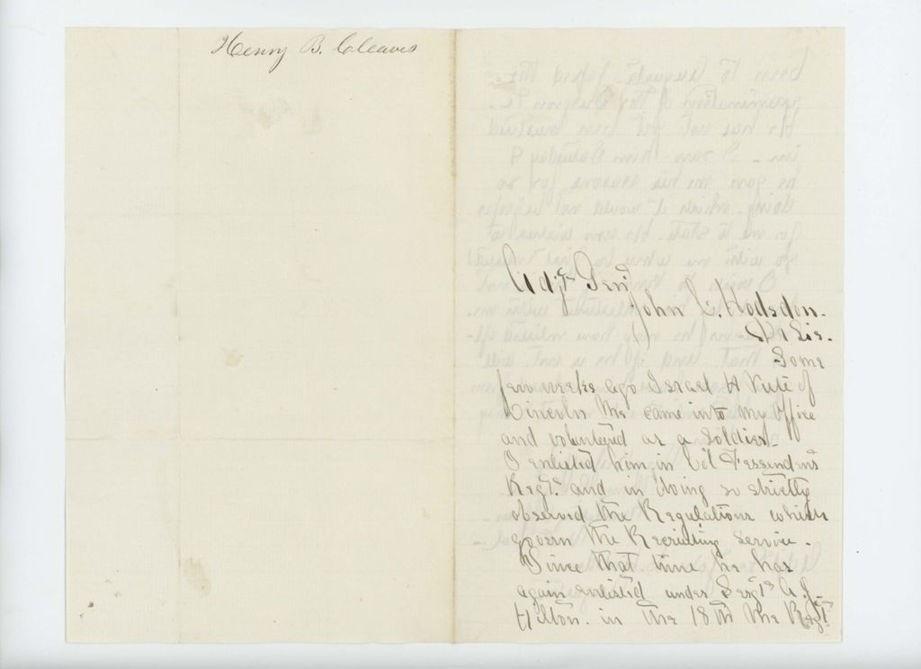 Miniature of Undated - Henry B. Cleaves, recruiting officer, requests information on enlistment of Israel H. Nute