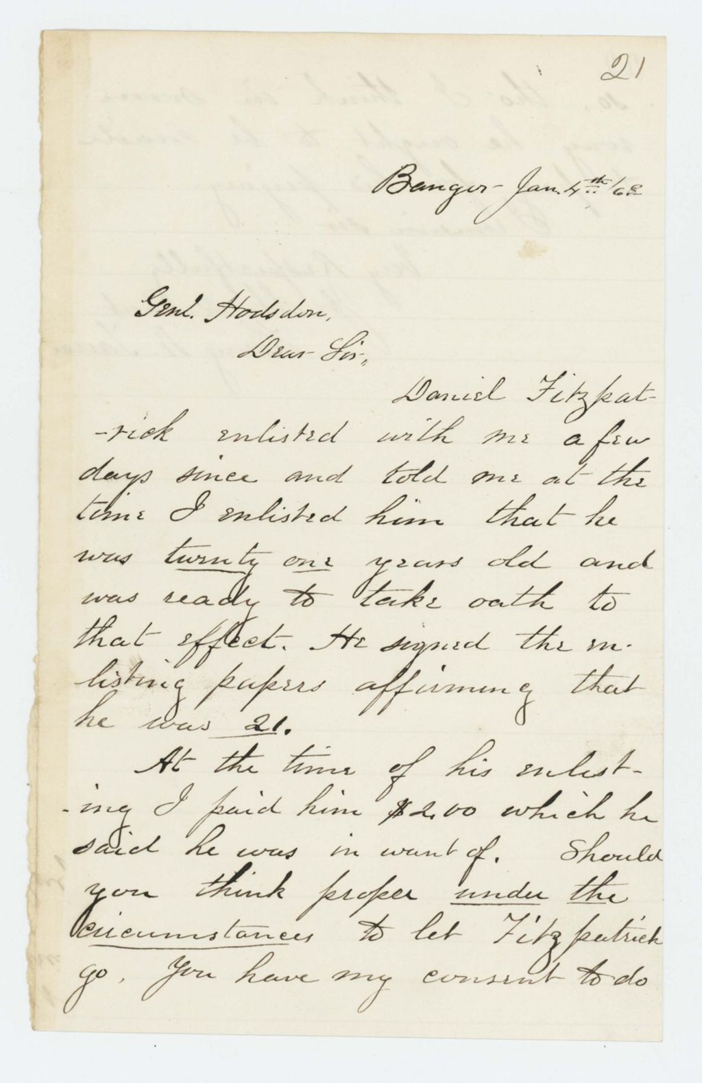 Miniature of Henry W. Farrar requests punishment of Daniel Fitzpatrick for lying about his age