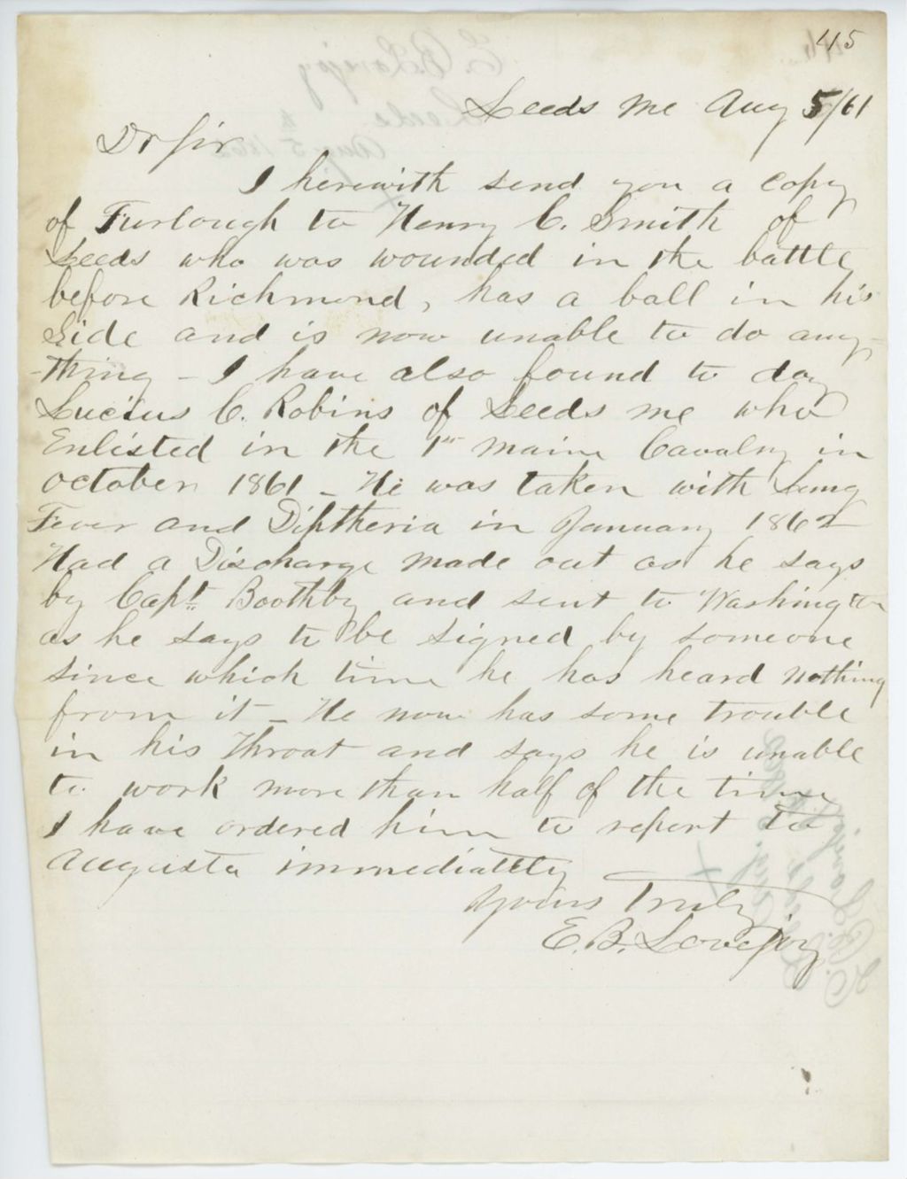 Miniature of Absent Soldiers: Correspondence from E.B. Lovejoy, August 05, 1862