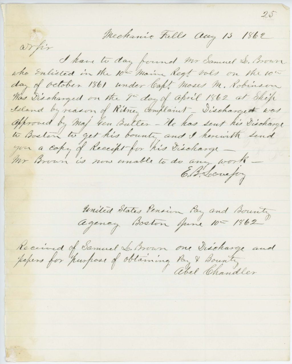 Miniature of Absent Soldiers: Correspondence from E.B. Lovejoy, August 13, 1862
