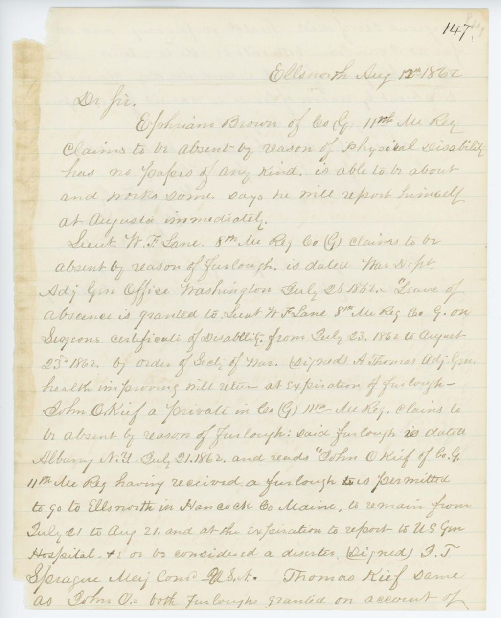 Miniature of Absent Soldiers: Correspondence from A. Stevens, August 12, 1862