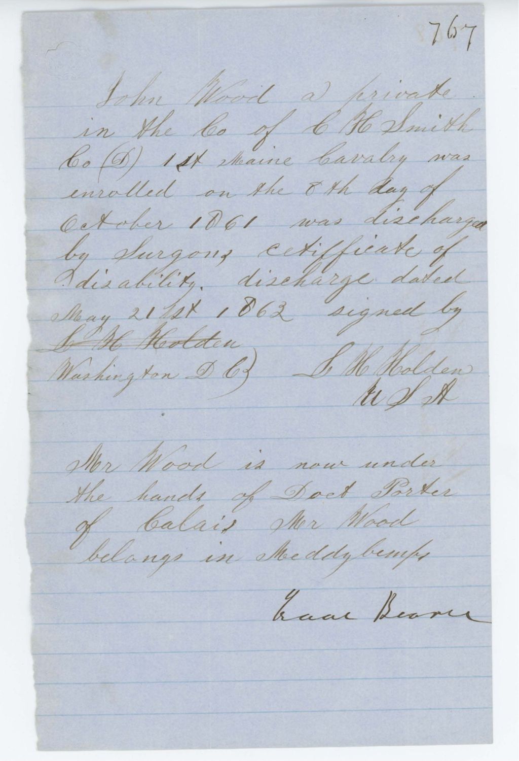 Miniature of Absent Soldiers: Correspondence from I. Bearce to General Hodsdon