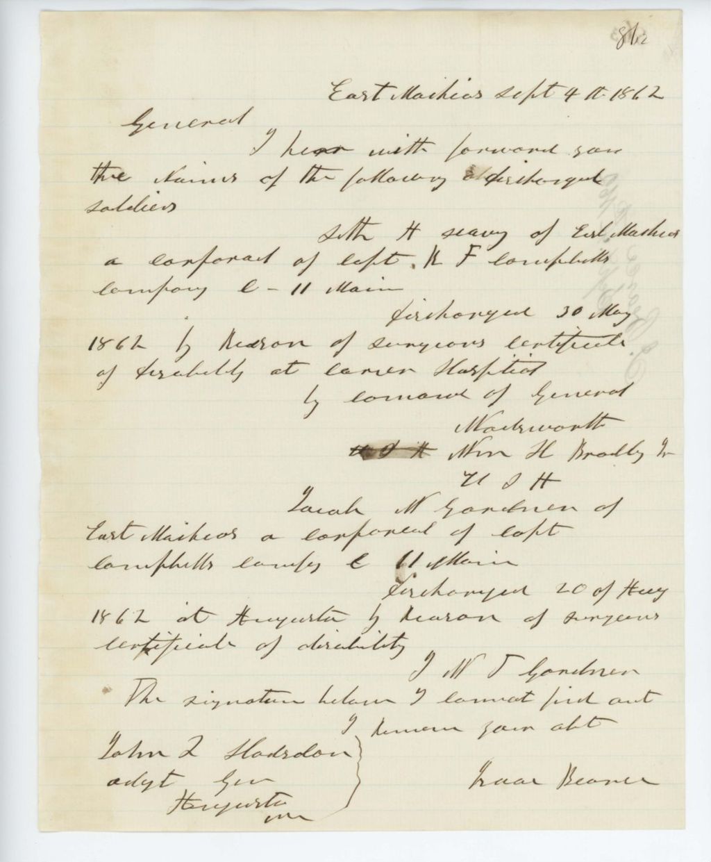 Miniature of Absent Soldiers: Correspondence from I. Bearce to General Hodsdon
