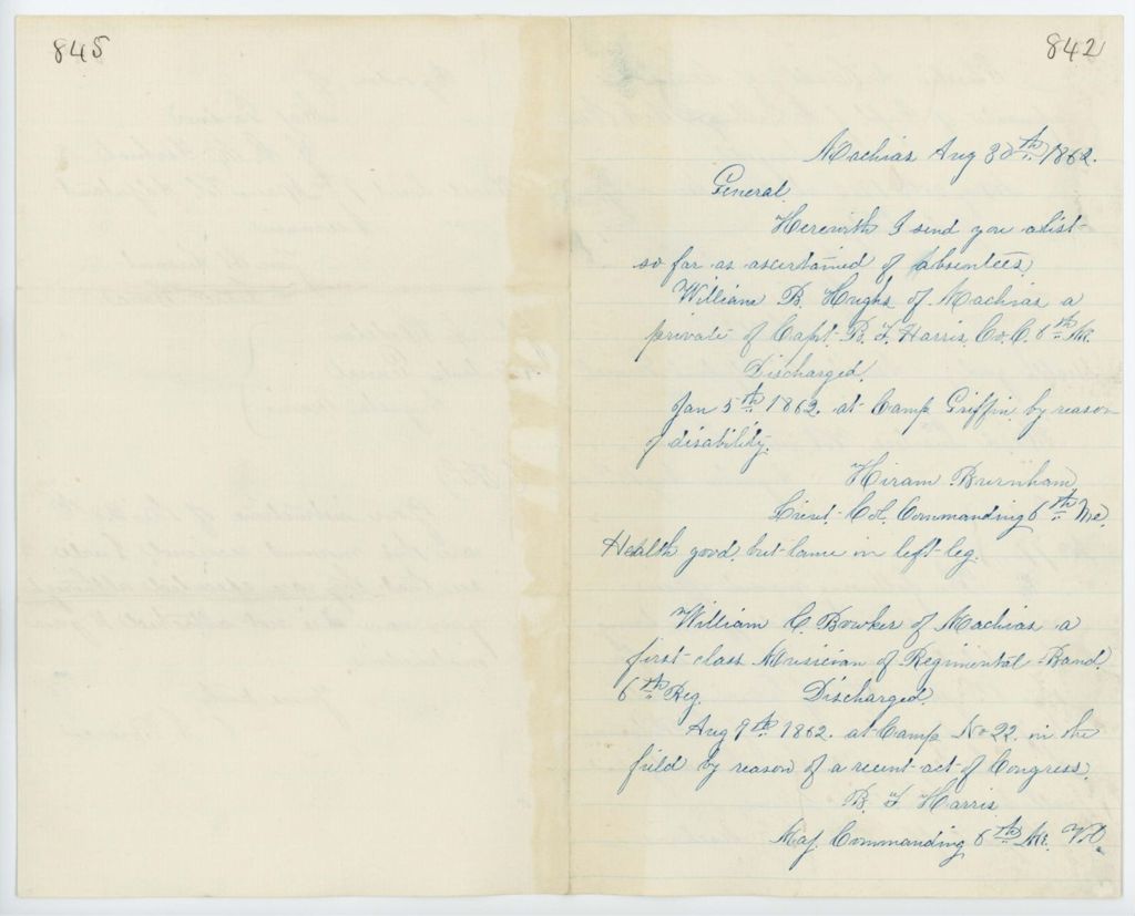 Miniature of Absent Soldiers: Correspondence from I. Bearce to General Hodsdon