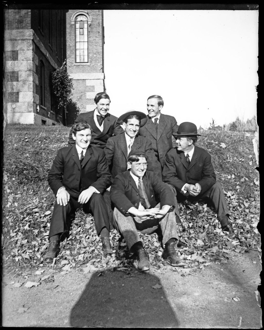 Miniature of George French With Five Other Young Men Outside A Campus Building, Bates College