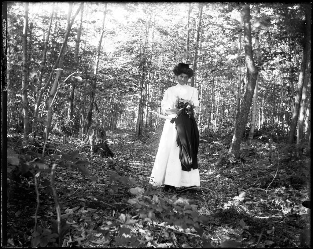 Miniature of Full Length Portrait Of A Woman (Alice) In The Woods Wearing Her Graduation Outfit
