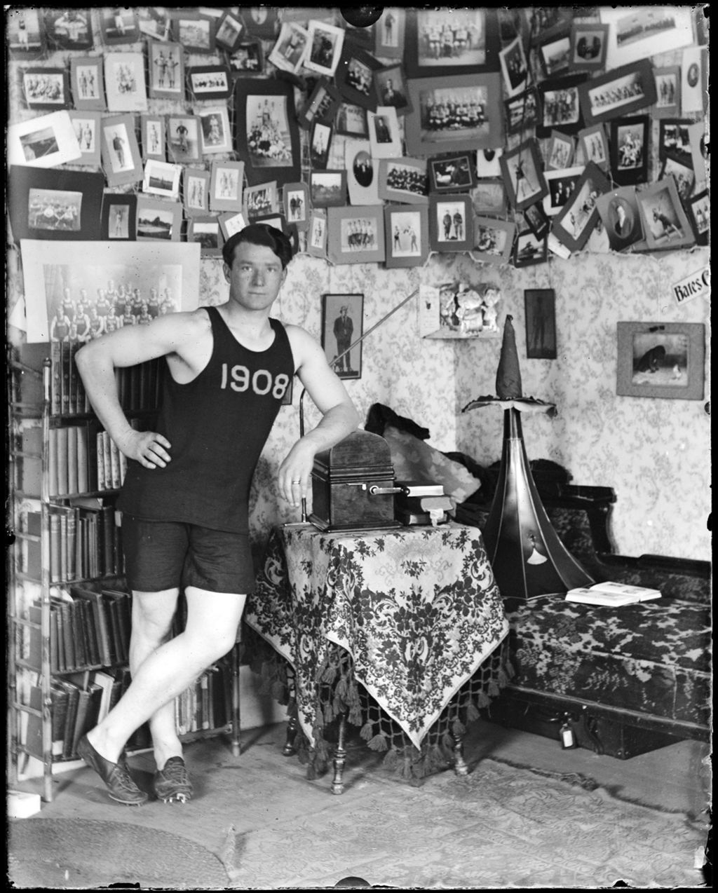 Miniature of George French Dressed In A Track Suit In His Drom Room, Bates College