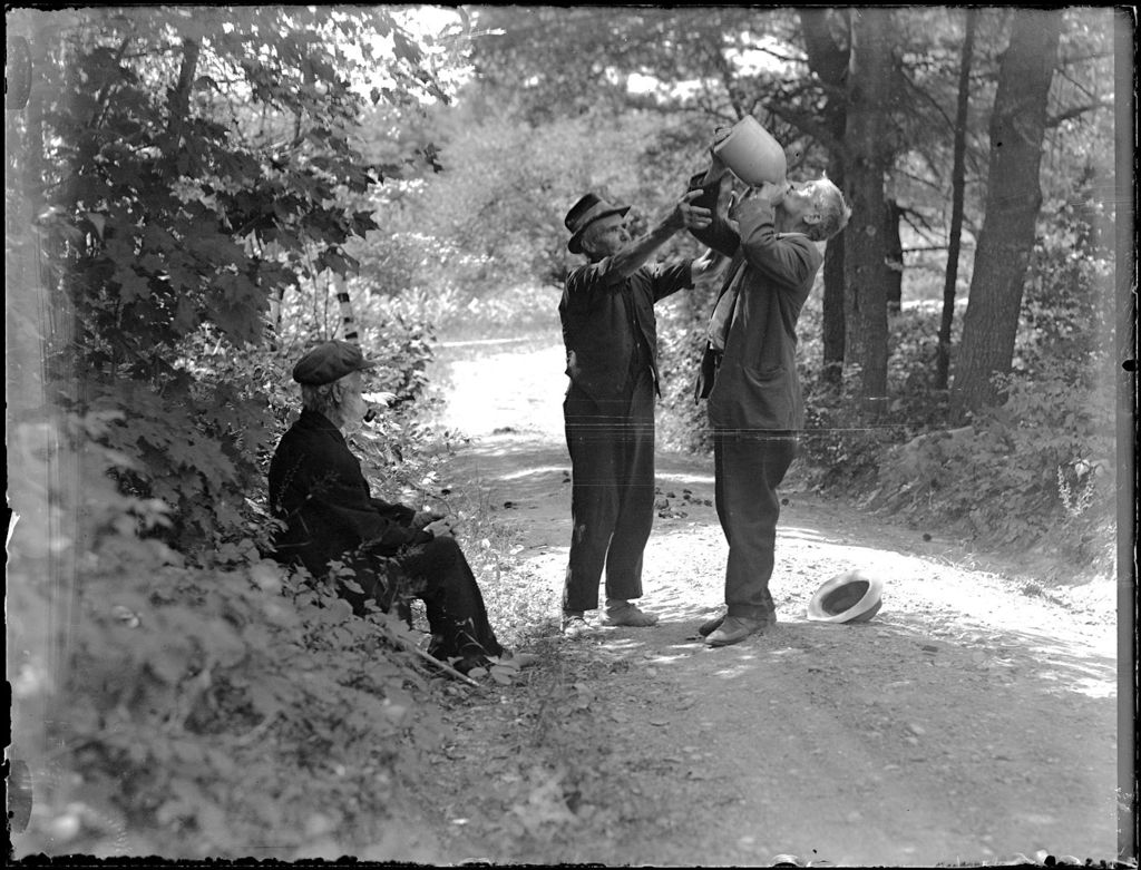 Miniature of Three Men, On A Rural Road, Drinking From A Jug