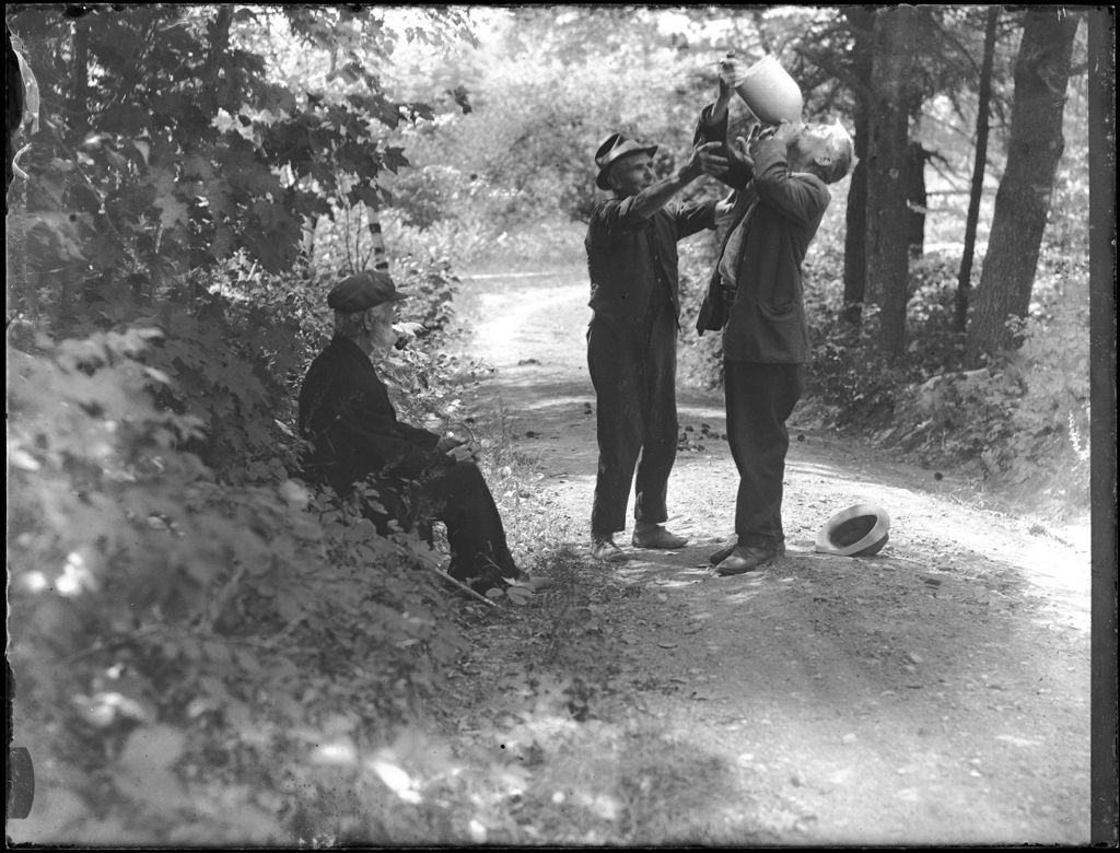 Miniature of Three Men, On A Rural Road, Drinking From A Jug