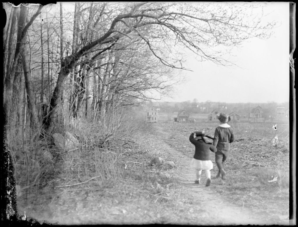 Miniature of Young Boy And Girl Walking Along A Hedgerow Toward Distant Houses