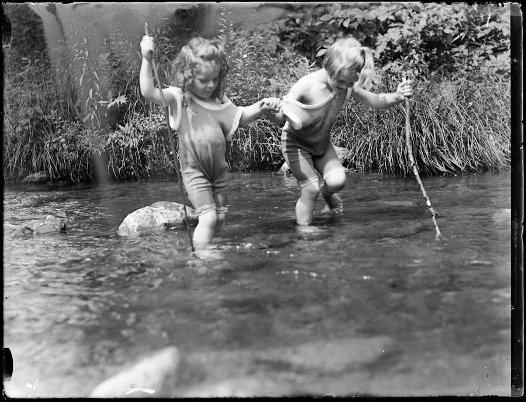 Miniature of Two Young Girls Playing In A Stream