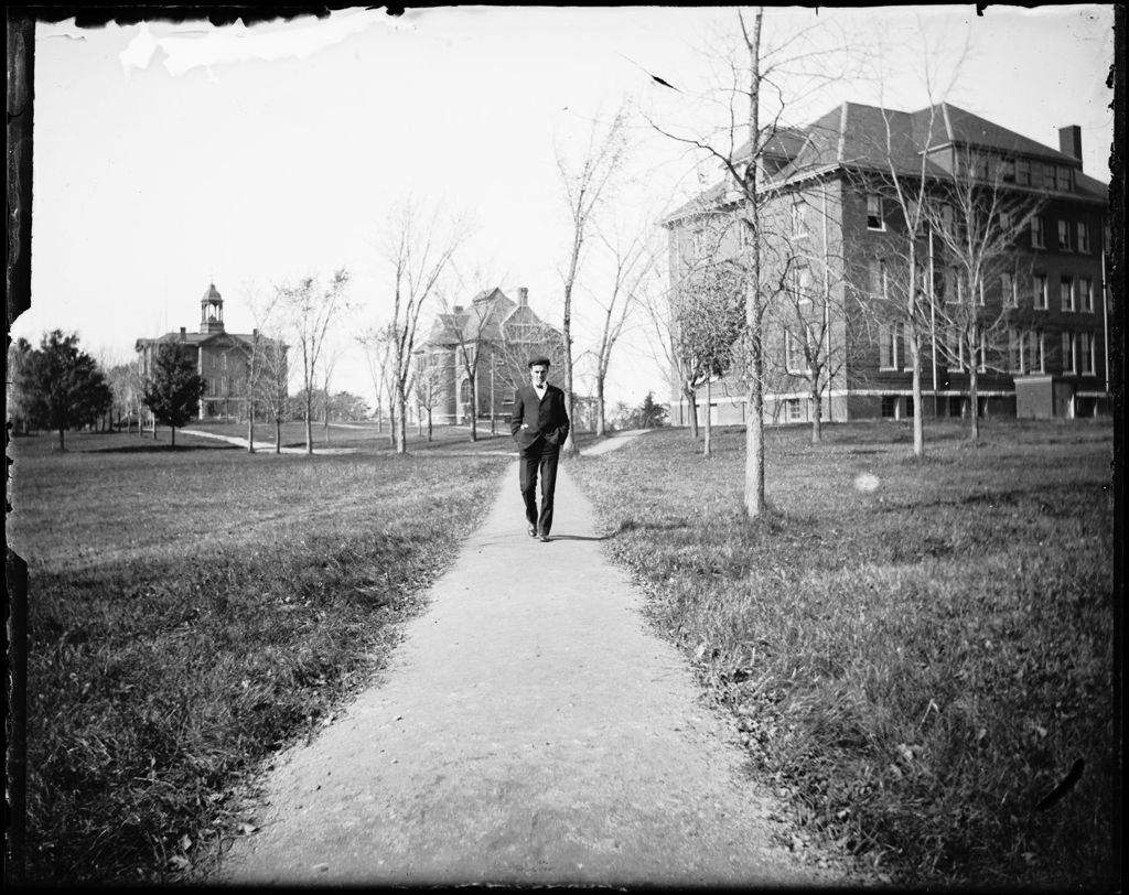 Miniature of Man Walking Down A Path On Campus, Bates College, Lewiston